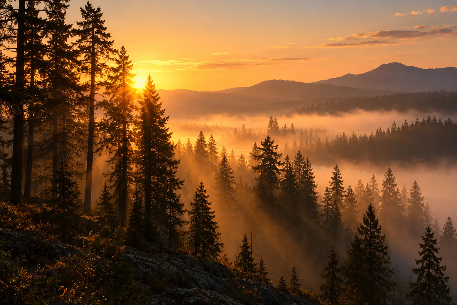 Sample overlay: pine forest at sunrise